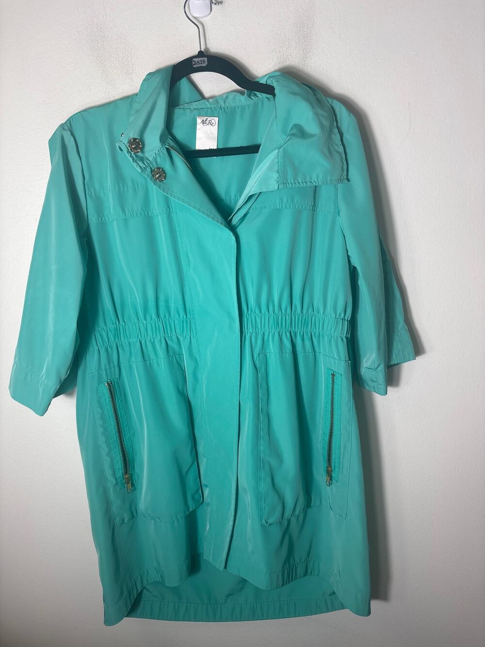 Ali Ro Mint Green Anorak Rain Jacket 3/4 Sleeve Cinched Waist Sz 6